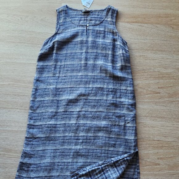 NWT Pure Jill Linen Tunic Maxi Shift Dress Key-Hole Sleeveless Pocket Sapphire - Picture 7 of 12